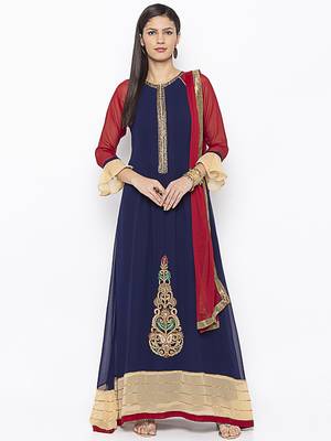 Navy-blue embroidered georgette salwar 1