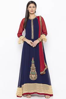 Navy-blue embroidered georgette salwar