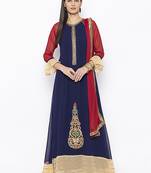 Navy-blue embroidered georgette salwar