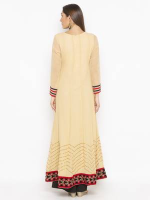 Beige embroidered georgette kurta &-sets 4
