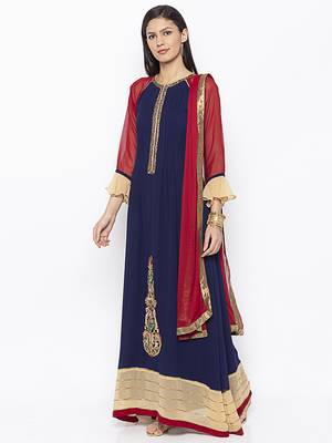 Navy-blue embroidered georgette salwar 2