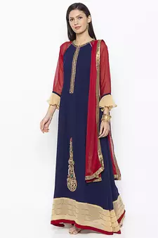Navy-blue embroidered georgette salwar