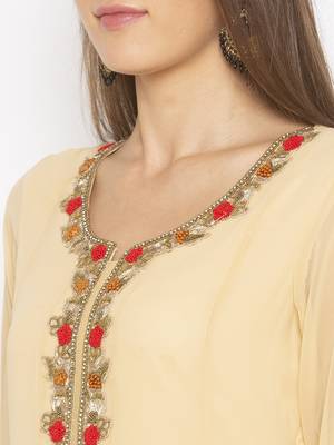 Beige embroidered georgette kurta &-sets 5