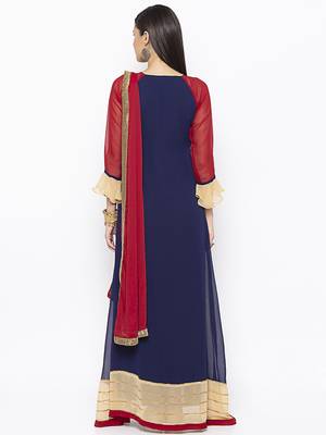 Navy-blue embroidered georgette salwar 3