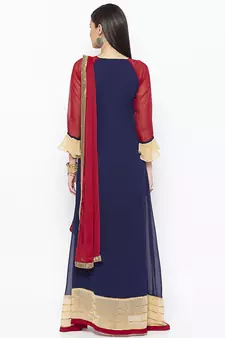 Navy-blue embroidered georgette salwar