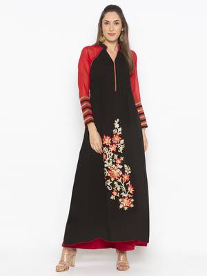 Black embroidered georgette kurta &-sets 2