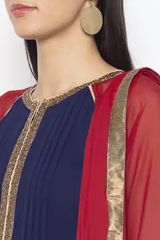 Navy-blue embroidered georgette salwar