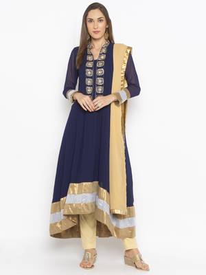 Navy-blue embroidered georgette salwar 1