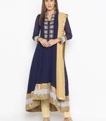 Navy-blue embroidered georgette salwar