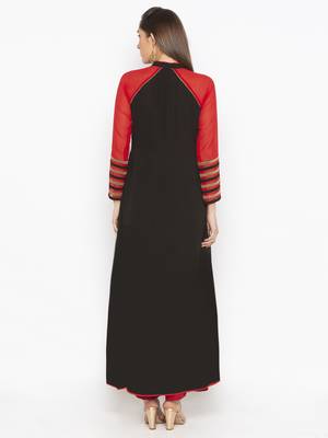 Black embroidered georgette kurta &-sets 4