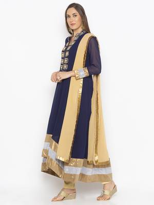 Navy-blue embroidered georgette salwar 2