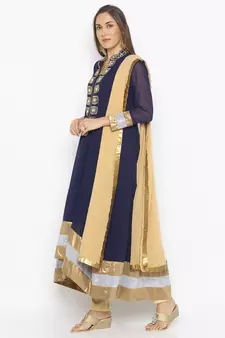 Navy-blue embroidered georgette salwar