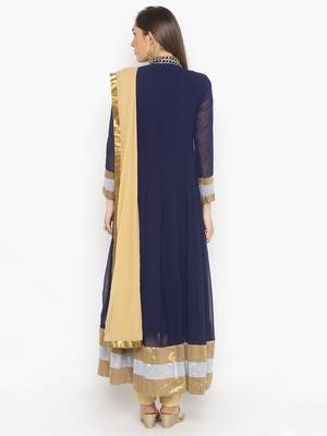 Navy-blue embroidered georgette salwar 3