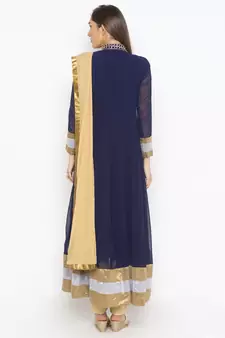 Navy-blue embroidered georgette salwar