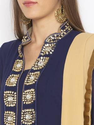 Navy-blue embroidered georgette salwar 4