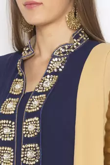 Navy-blue embroidered georgette salwar