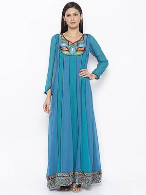Blue embroidered georgette kurta &-sets 2