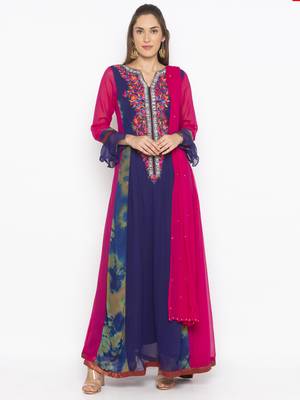 Navy-blue embroidered georgette salwar 1