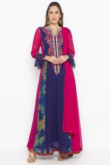 Navy-blue embroidered georgette salwar