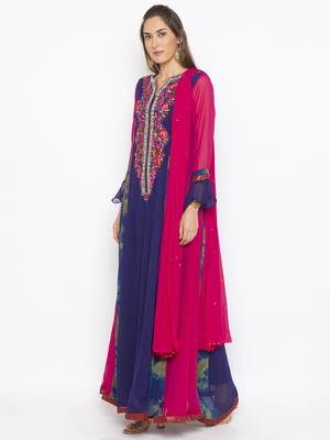 Navy-blue embroidered georgette salwar 2