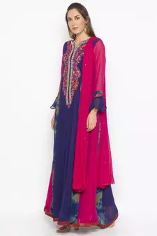 Navy-blue embroidered georgette salwar