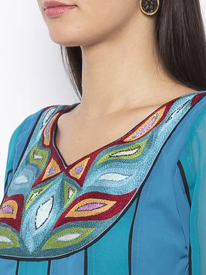 Blue embroidered georgette kurta &-sets 5