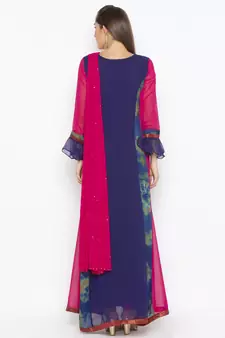 Navy-blue embroidered georgette salwar