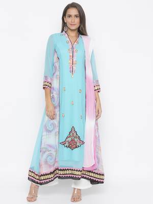 Light-blue embroidered georgette salwar 1