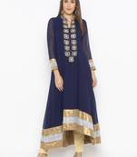 Navy-blue embroidered georgette kurta &-sets