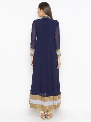 Navy-blue embroidered georgette kurta &-sets 4