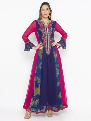 Navy-blue embroidered georgette kurta &-sets 2