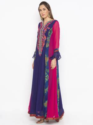 Navy-blue embroidered georgette kurta &-sets 3