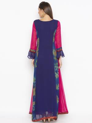 Navy-blue embroidered georgette kurta &-sets 4
