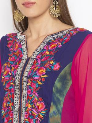 Navy-blue embroidered georgette kurta &-sets 5