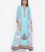 Light-blue embroidered georgette kurta &-sets