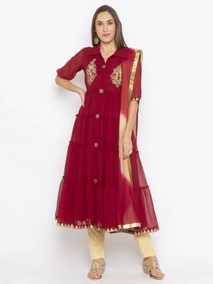 Maroon embroidered georgette salwar 1