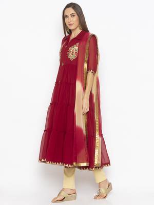 Maroon embroidered georgette salwar 2
