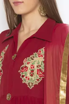 Maroon embroidered georgette salwar