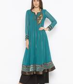Green embroidered georgette kurta &-sets