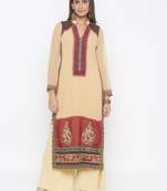 Beige embroidered georgette kurta &-sets