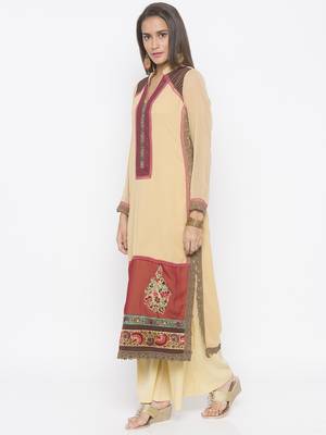 Beige embroidered georgette kurta &-sets 3