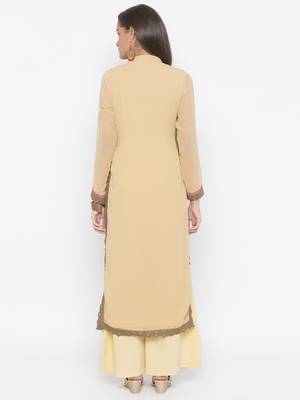 Beige embroidered georgette kurta &-sets 4
