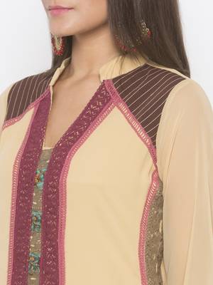 Beige embroidered georgette kurta &-sets 5