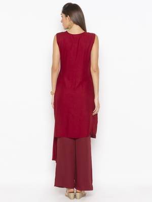 Maroon embroidered cotton kurta &-sets 4