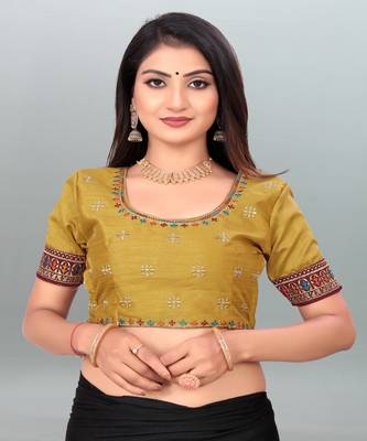 Elegant Lemon Yellow color embroidered un-stitched blouse 1