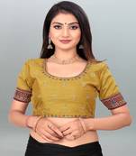 Elegant Lemon Yellow color embroidered un-stitched blouse