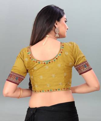 Elegant Lemon Yellow color embroidered un-stitched blouse 2