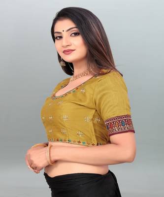 Elegant Lemon Yellow color embroidered un-stitched blouse 3