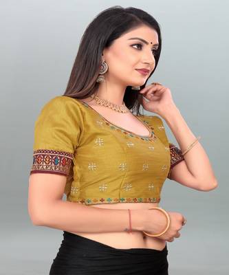 Elegant Lemon Yellow color embroidered un-stitched blouse 4