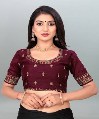 Glorious Wine color embroidered un-stitched blouse 1